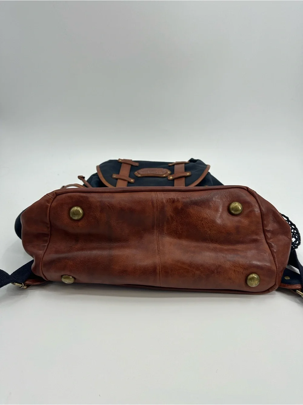 Gilded Age Globetrotter Black Canvas Backpack with Brown Leather Trim